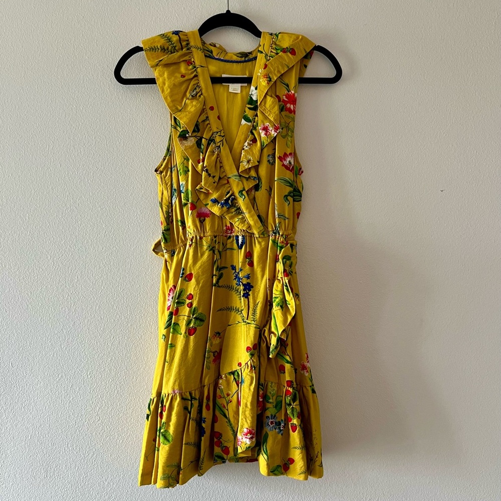 Maeve Anthro Floral Yellow Ruffle Dress